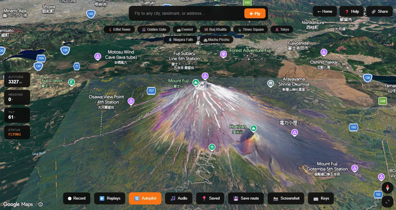 3D flyover of Mount Fuji